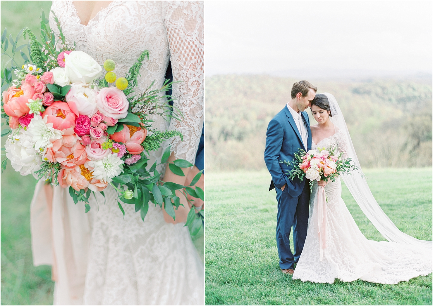 Bride and Groom Golden Hour Coral Charm Peony Bouquet