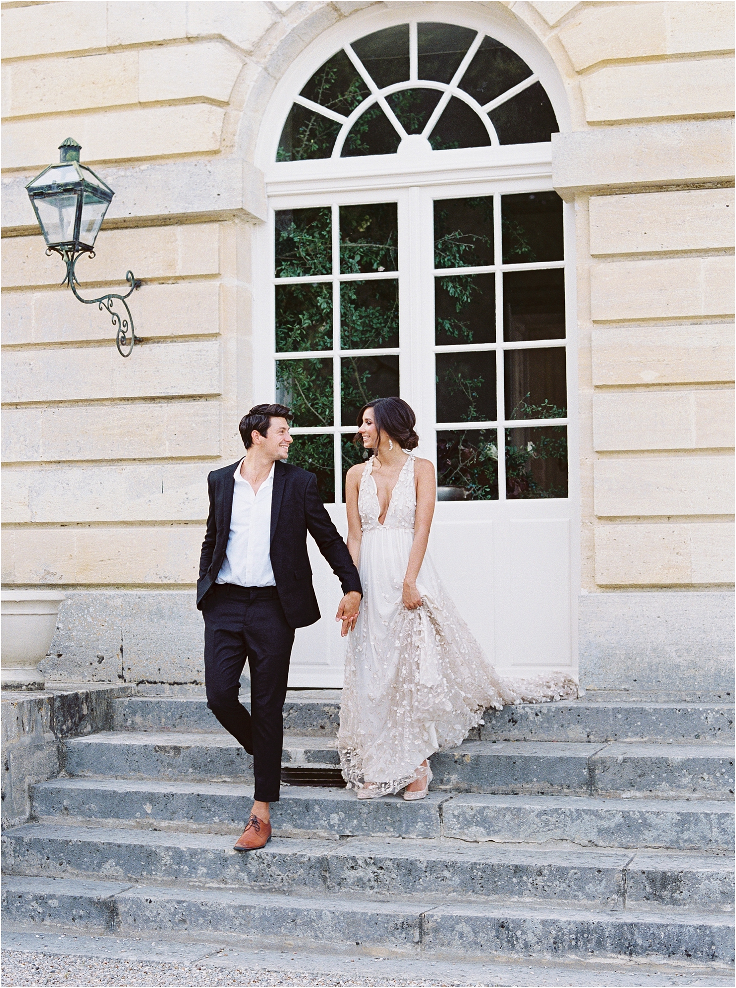 French Chateau Steps Wedding Exit