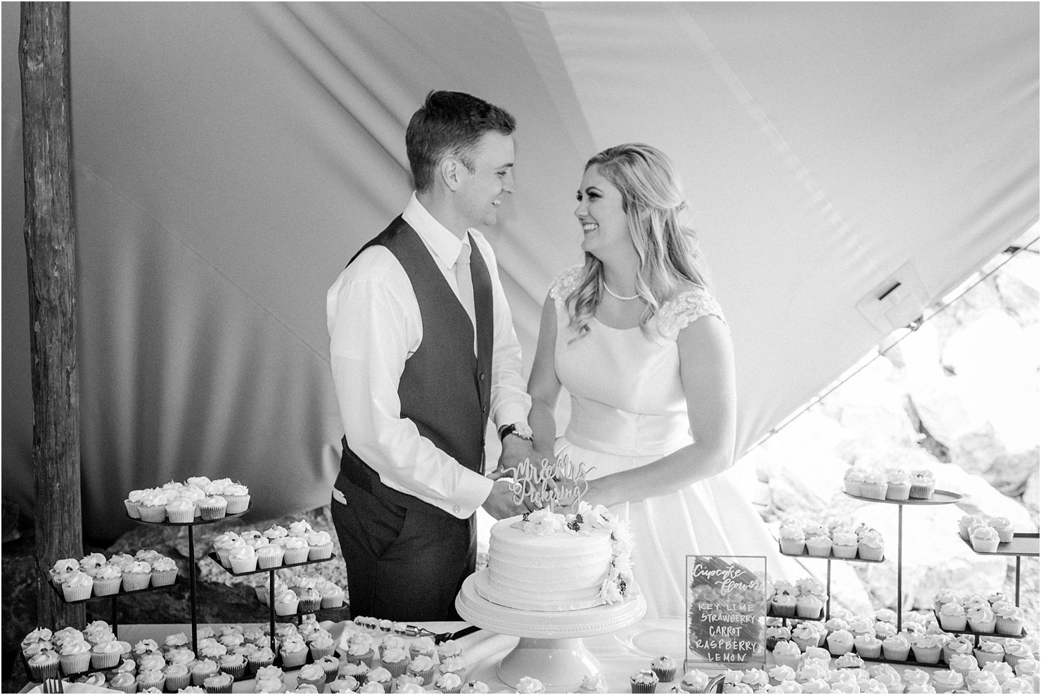 Waterstone Venue Wedding Photographer Black and White Cake Cutting Film Luxury Reception