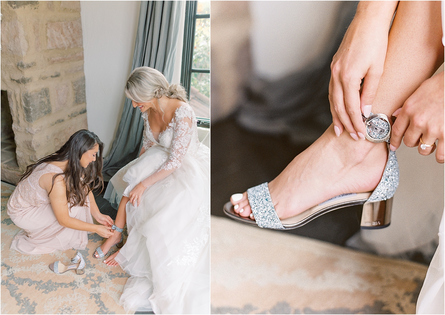 Jimmy Choo Shoes Bridal Suite Getting Ready Chateau Selah Madeline Trent Romantic Wedding Photographer