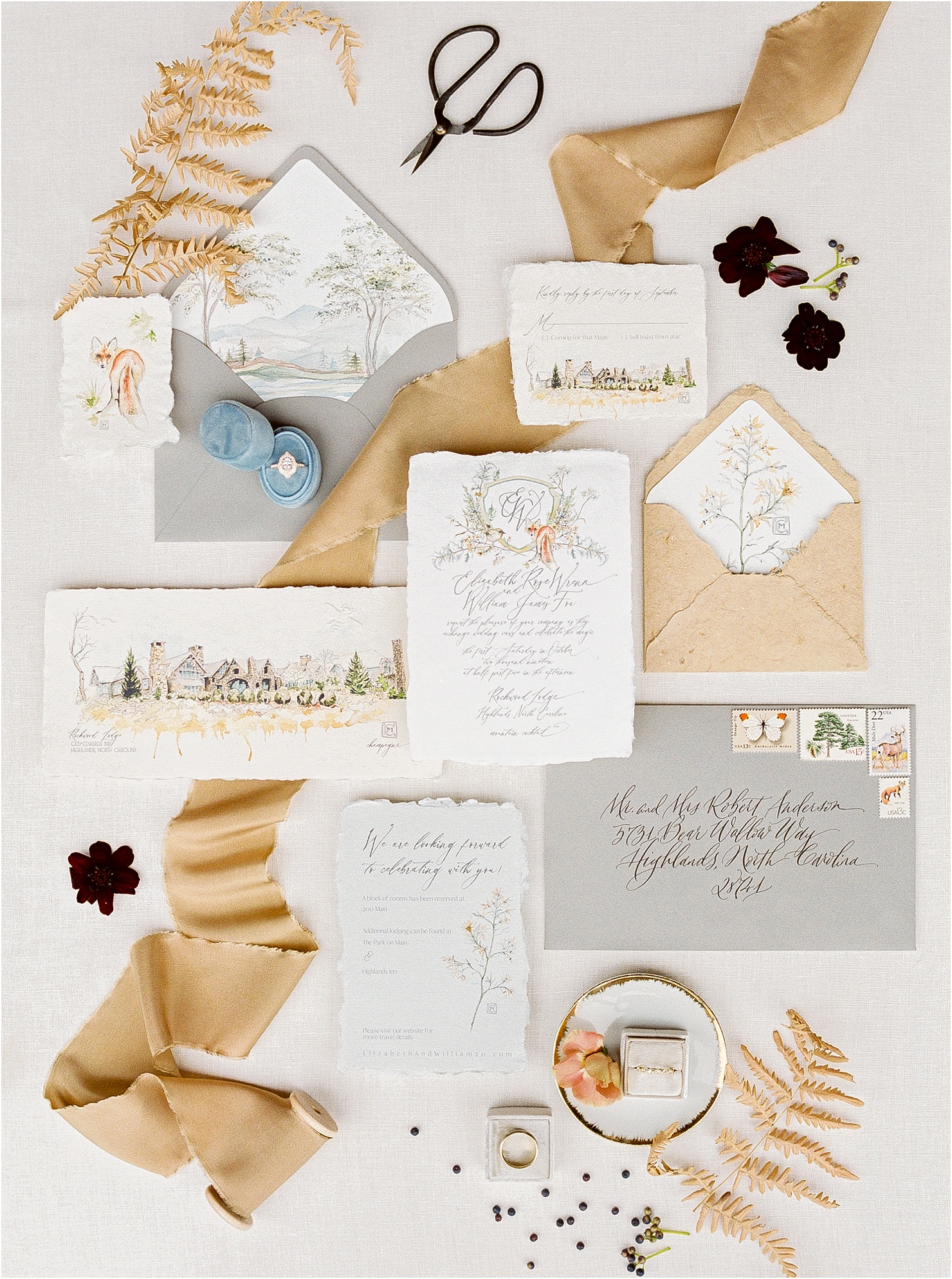 Old Edwards Inn Wedding Photographer Highlands, NC Madeline Trent Romantic Film Fine Art Luxury Photographer Champagne Maker French Calligraphy Deckled Hand Torn Paper Invitation Suite Half-Mile Farm Rockwood Lodge Editorial Wedding Sparrow 