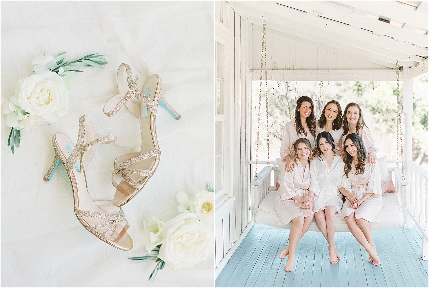 The Ivory Oak Wedding Photographer Bridal Suite Porch Swing Bridesmaids Blush Robes Madeline Trent